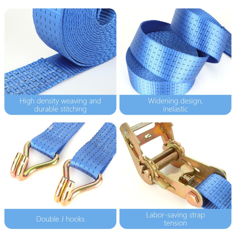 LISHINE 2 Pack 2 Inch Ratchet Straps Heavy Duty 20ft Tie Down Straps Ratchet with Double J Hook  8000 LBS Break Strength  Cargo Ratchet Straps for Truck  Trailers  Kayaks  Car Roof - Image 3